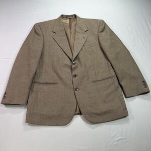 Hardy Amies Blazer Mens‎ 42 Brown Houndstooth Wool Blend Two Button Jacket Coat